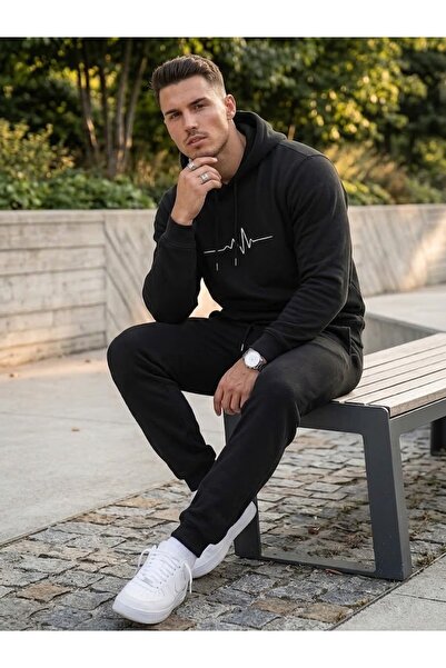 WOODROFFE Unisex Heartbeat Oversize Hooded Tracksuit Set Loose Fit