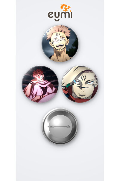 Eymi Design Jujutsu Kaisen Animesi Sukuna 3'lü Metal Rozet Seti 58mm İğneli B...