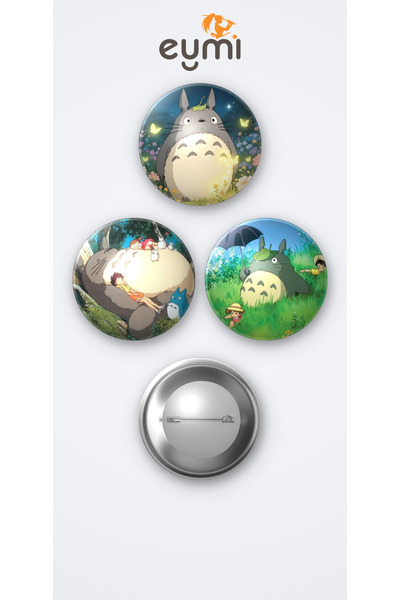 Eymi Design Ghibli Studio Komşum Totoro 3'lü Metal Rozet Seti 58mm İğneli But...