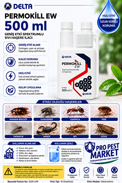 Delta Permokill 18 EW 500ml Litre Konsantre Haşere İlacı – Akrep, Hamamböceği...