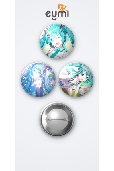 Eymi Design Project SEKAI Hatsune Miku 3'lü Metal Rozet Seti 58mm İğneli Buto...