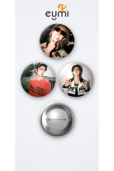 Eymi Design Lngshot KPOP Grubu Woojin 3'lü Metal Rozet Seti 58mm İğneli Buton...