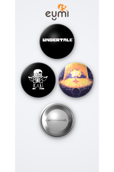 Eymi Design Undertale Oyunu 3'lü Metal Rozet Seti 58mm İğneli Buton Çanta Yak...