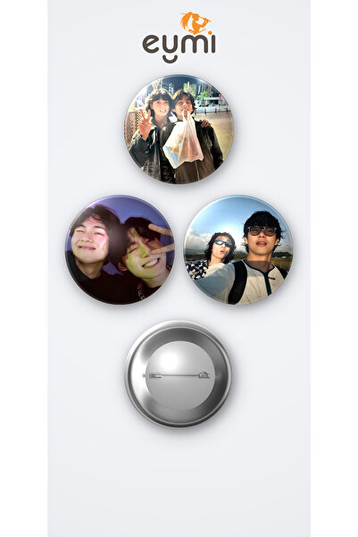 Eymi Design BTS Taehyung ve Jungkook (Taekook) 3'lü Metal Rozet Seti 58mm İğn...