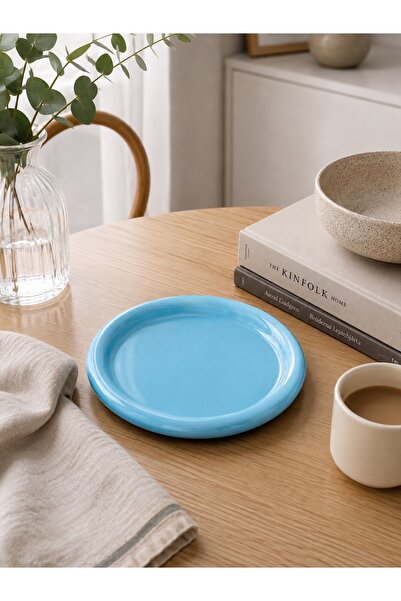 Beige & Stone Ceramic Blue Donut Breakfast Pastry Food and Dessert Serving Pl...