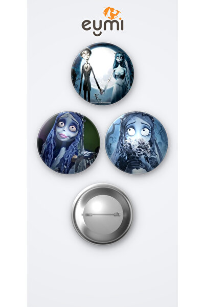 Eymi Design Ölü Gelin ( Corpse Bride ) 3'lü Metal Rozet Seti 58mm İğneli Buto...