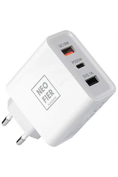 NeoFier Triple port USB-C 20W, 1xUSB-A 18W, 1xUSB-A 10.5W, Alb