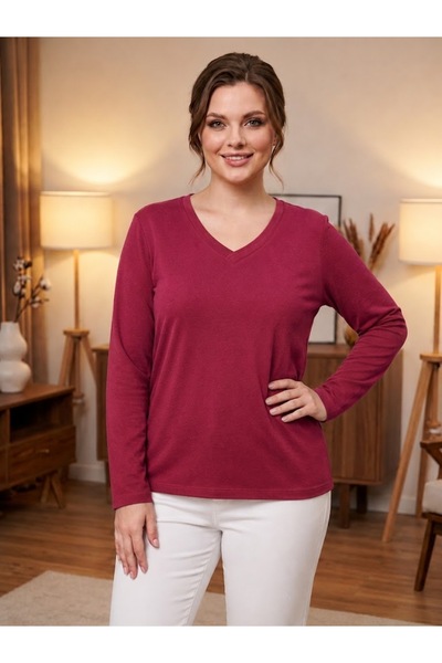 QYA Clothing Tricou basic cu mânecă lungă, 100% bumbac, croială largă