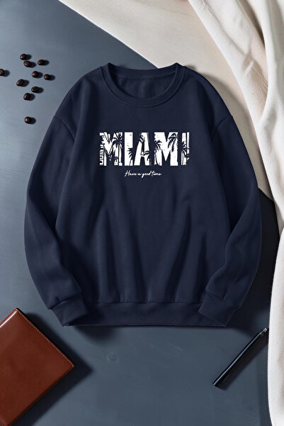 uyguntarz Unisex Miami Printed Crew Neck Sweatshirt