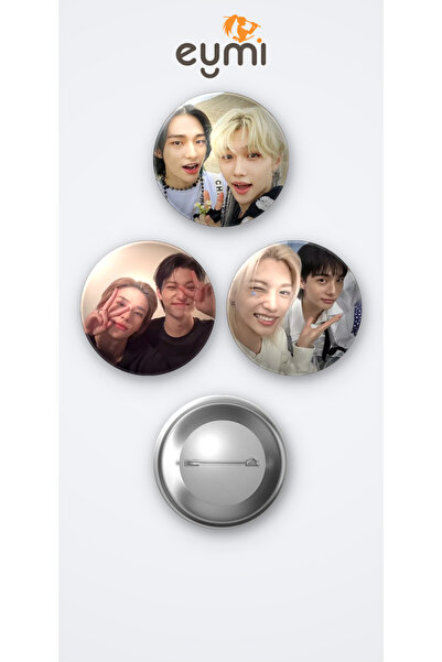 Eymi Design Stray Kids Kpop Grubu Felix ve Hyunjin 3'lü Metal Rozet Seti 58mm...