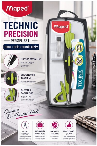 Artmaster Yeşil Metal Hassas Pergel Seti 3 Parça 1 Adet Maped 291010 Technic ...