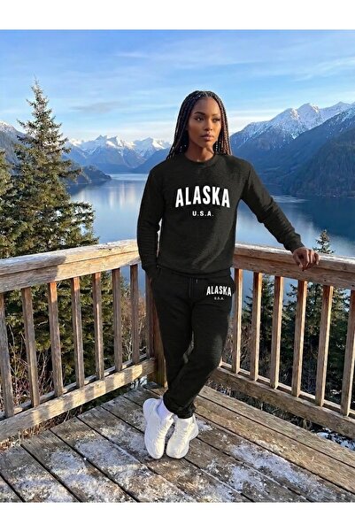 WOODROFFE Unisex Alaska Printed Crew Neck Sweatshirt Set Oversize