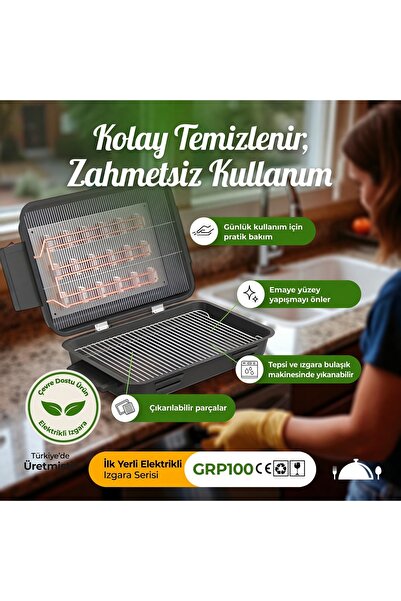 AVRASYA Grill CE Sertifikalı Krom Tel Rezistanslı Ultra Boy Emaye Kaplı Duman...