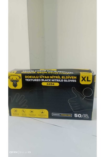 reindeer DOKULU SİYAH NİTRİL ELDİVEN PUDRASIZ (4494) XL / 50 ADET / 1 PAKET