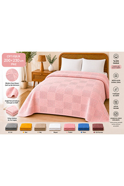 Dotamess 100% Cotton Square Patterned Pique Double Size 200X230 cm – Breathab...