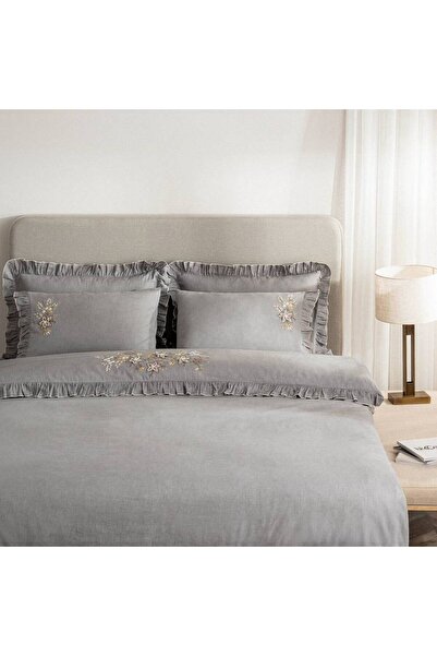 LUXURIOUS طقم غطاء لحاف زايرا من القطن العضوي 100% - رمادي - 220×240