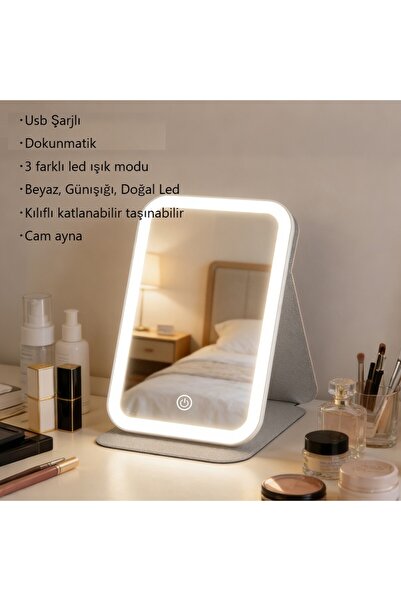 Duffa Şarjlı Katlanabilir Led Makyaj Aynası Taşınabilir Kılıflı Makyaj Aynası...