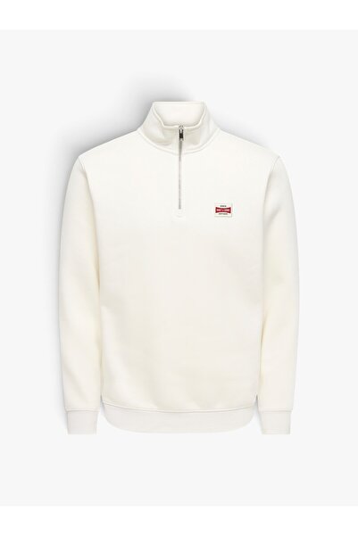Only & Sons Erkek Yarım Fermuar Half-Zip Beyaz Sweatshirt - 22039036
