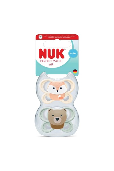 Nuk Perfect Match Air Sililkon Damaklı 2'li Emzik 0-6 ay Krem/ Yeşil, Unisex