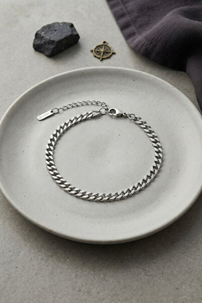 Generic Brand 316L Steel Silver Color Thin Cuban Chain Model Men's Bracelet