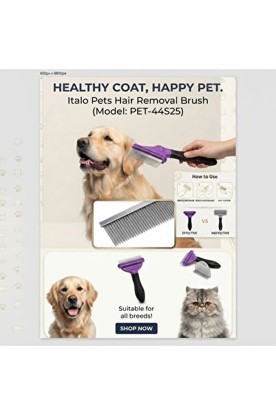 matt Italo Pet Grooming & Deshedding Tool | Professional Undercoat Rake & Hai...