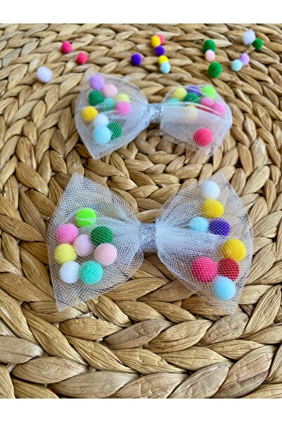 the Littles Kids 2 Pieces of Ribbon Clips with Pompoms, Pearls, and Flowers