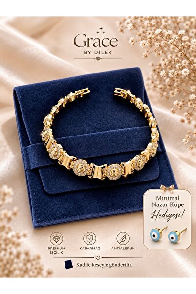 GRACEbyDilek ALTIN KAPLAMA VİP BİLEKLİK ÖZEL KADİFE KESELİ VE MİNİMAL KÜPE HE...