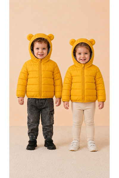 BENBİLGE Kız - Erkek Çocuk Şişme Mont Kulaklı Kapüşonlu Sarı Unisex Çocuk Mon...