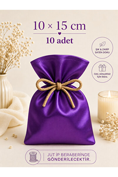 ALASEREN 10X15 cm 10 Pieces Satin Pouch Purple – Jute Drawstring Gift Pouch, ...