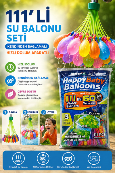 Yenilig 111-Piece Water Balloon Set, Colorful Automatic Closing Water Bomb Ba...