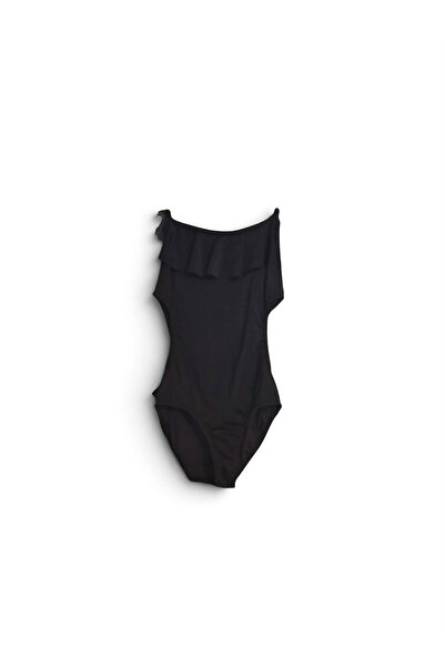 TooHot Girl's Black Ruffled Side Cutout Detailed Swimsuit