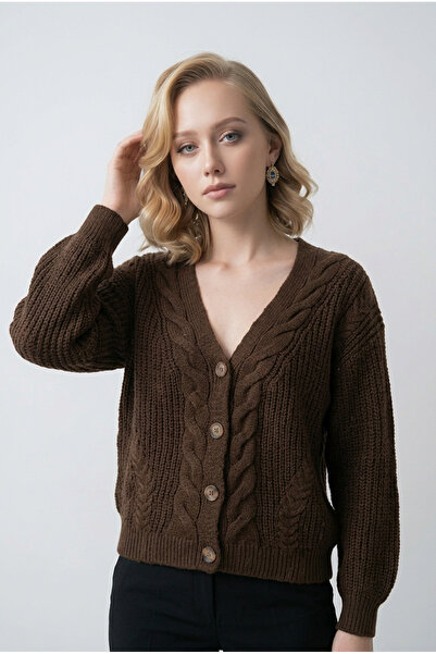 Gülçin Coşkun V-Neck Selenik Knit Detailed Comfortable Fit Draped Sleeve Wome...