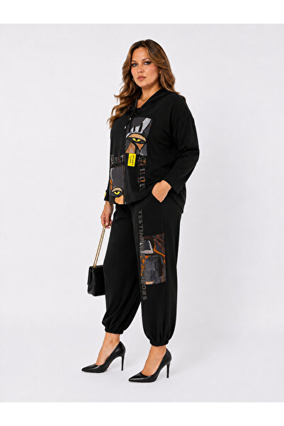 DARKWIN Plus Size Oversized Hooded Zipper Graphic Printed Cotton Elastic Cuff...