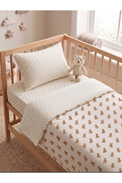 Terzi Ömer 100% Cotton Cute Teddy Bear Patterned Baby Duvet Cover Set with Pa...