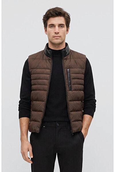 Network Kahverengi Dik Yaka Puffer Casual Yelek