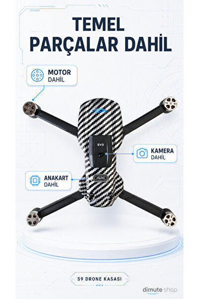 Dimute Shop S9 Drone Gövde Kasası - Motor, Kamera ve Anakart Dahil Yedek Parça