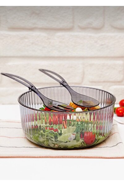 Cazoria Bol rotund din acril pentru salată cu lingură, 23 cm, Antracit