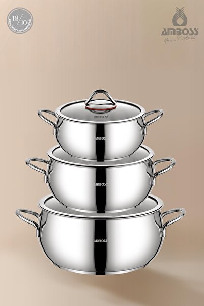Amboss Big Steel 6 Piece Stainless Steel Deep Pot Set with Glass Lid