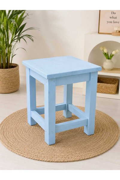 Home Ahşap Tabure - Pastel Bebek Mavisi (Yükseklik 40 oturma alanı 32×32)