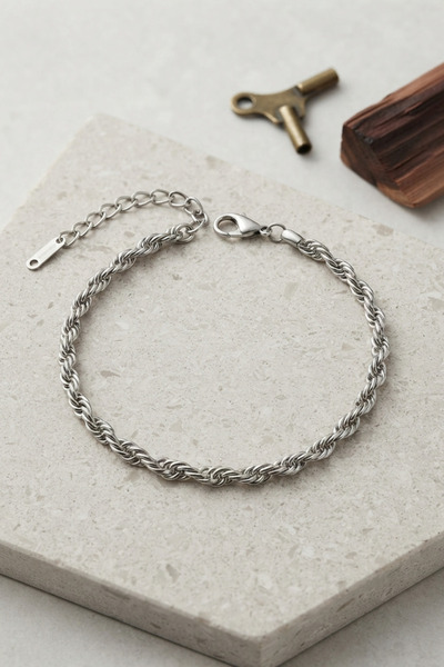 Generic Brand 316L Steel Silver Color Twisted Chain Model Men's Bracelet