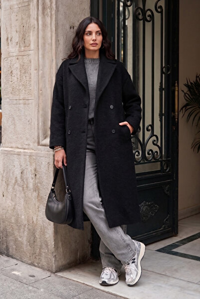 Lela Υπερμεγέθης εφαρμογή, μονόγιακο, με κουμπιά, μπουκλέ, μακρύ παλτό, γυναι...