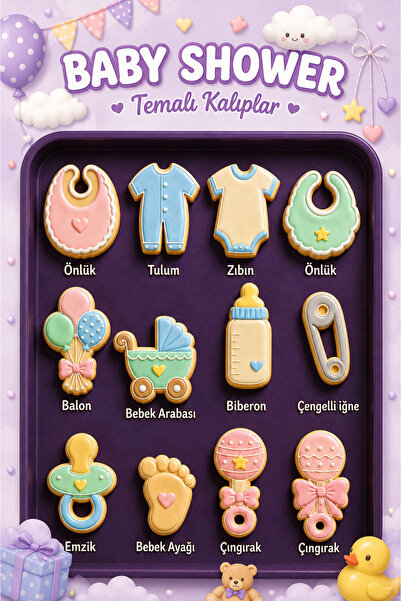 Bebek Partisi Temalı Kurabiye Kalıbı, Oyun Hamuru Kalıbı, Hamur Şekillendirici, 6-7cm