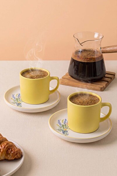 Rivaİstanbul Yellow Elegant Blossoms Coffee Presentation Set for 2 People - 4...