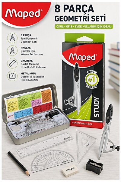 Artlantis Teknik Çizim Seti 8 Parça 1 Paket Maped 119418 Metal Pergel Proje M...