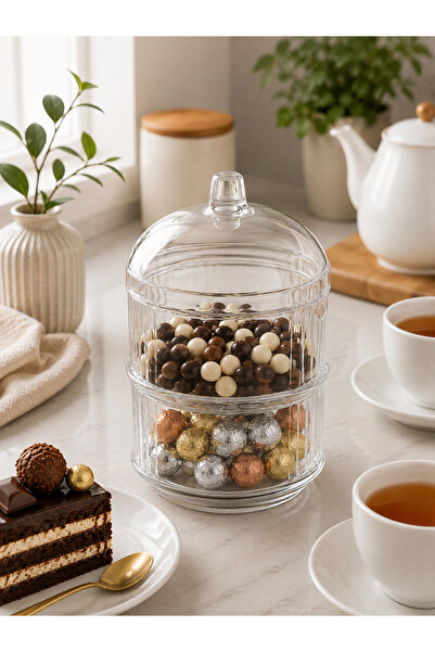 Cazoria Acrylic 2-Tier Round Storage Container Set, Sugar and Breakfast Organ...
