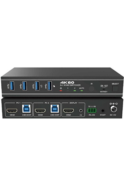 EVOCONNECT Διακόπτης KVM 2x1, HDMI 4K@60, 18Gbps, HDCP2.3, HDR/HDR10/HDR10+/D...