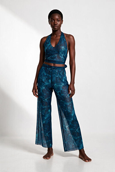 AQUELLA Patterned tulle crop top-pant set