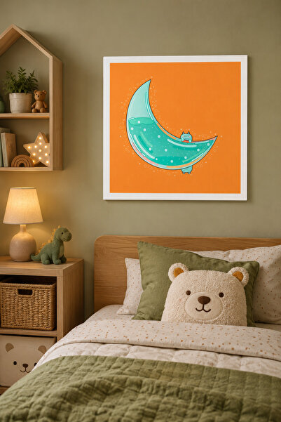 JHAAR Design abstract cu lună, cameră pentru copii, tablou modern cu aspect d...