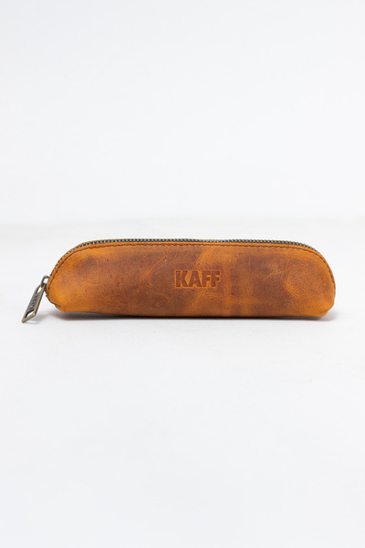 KAFF Genuine Calfskin Small Size Single Compartment Premium Zippered Pen Hold...