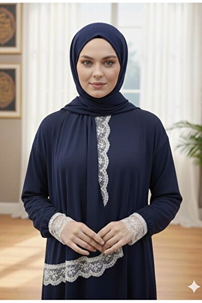 medipek فستان صلاة من قطعة واحدة مع شال من الدانتيل وأربطة مرنة عند الكاحلين